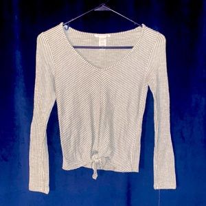 Gray and White Striped Long Sleeve Shirt